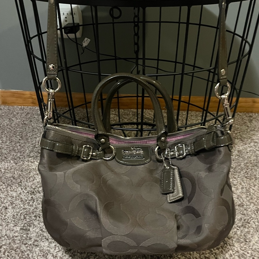 Coach Madison Flint Gray Op Art Signature Satin Sophia Satchel